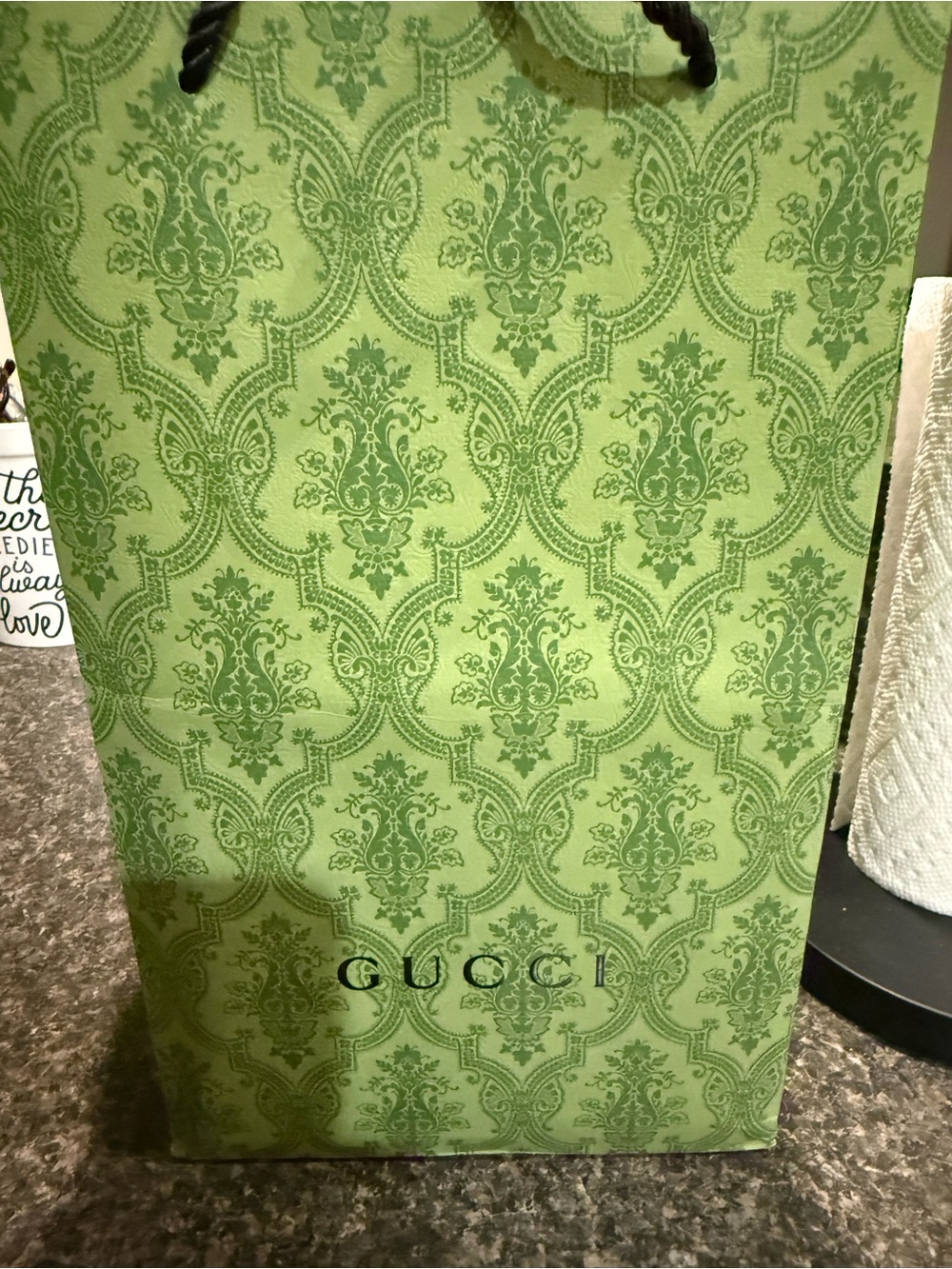 Gucci Green Damask Gift Bag with Rope Handles